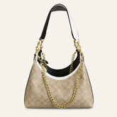 Khaki Leather Hobo Shoulder Bag