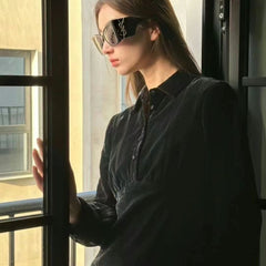 Luxury Black YL Square Gold Detail Sunglasses