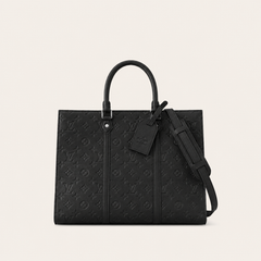 Black Leather Monogram Tote Bag