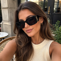 Luxury Black YL Square Gold Detail Sunglasses
