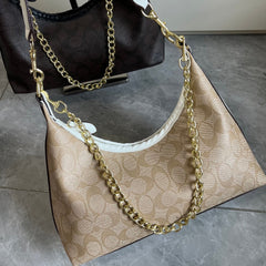 Khaki Leather Hobo Shoulder Bag