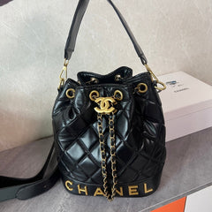 Black Leather CC Bucket Handbag