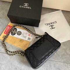 Black Leather CC Chain Crossbody Bag
