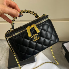 Black Leather CC Quilted Cosmetic Bag
