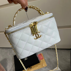 White Leather CC Quilted Cosmetic Bag
