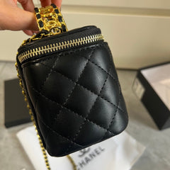 Black Leather CC Quilted Cosmetic Bag