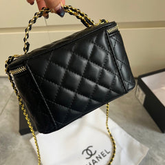Black Leather CC Quilted Cosmetic Bag