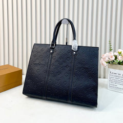 Black Leather Monogram Tote Bag