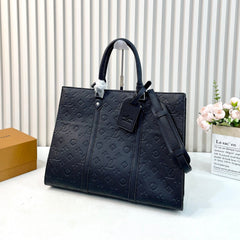 Black Leather Monogram Tote Bag