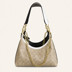 Khaki Leather Hobo Shoulder Bag