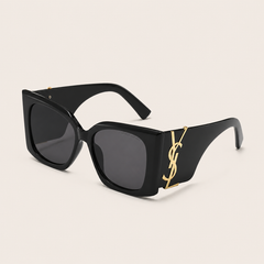 Luxury Black YL Square Gold Detail Sunglasses