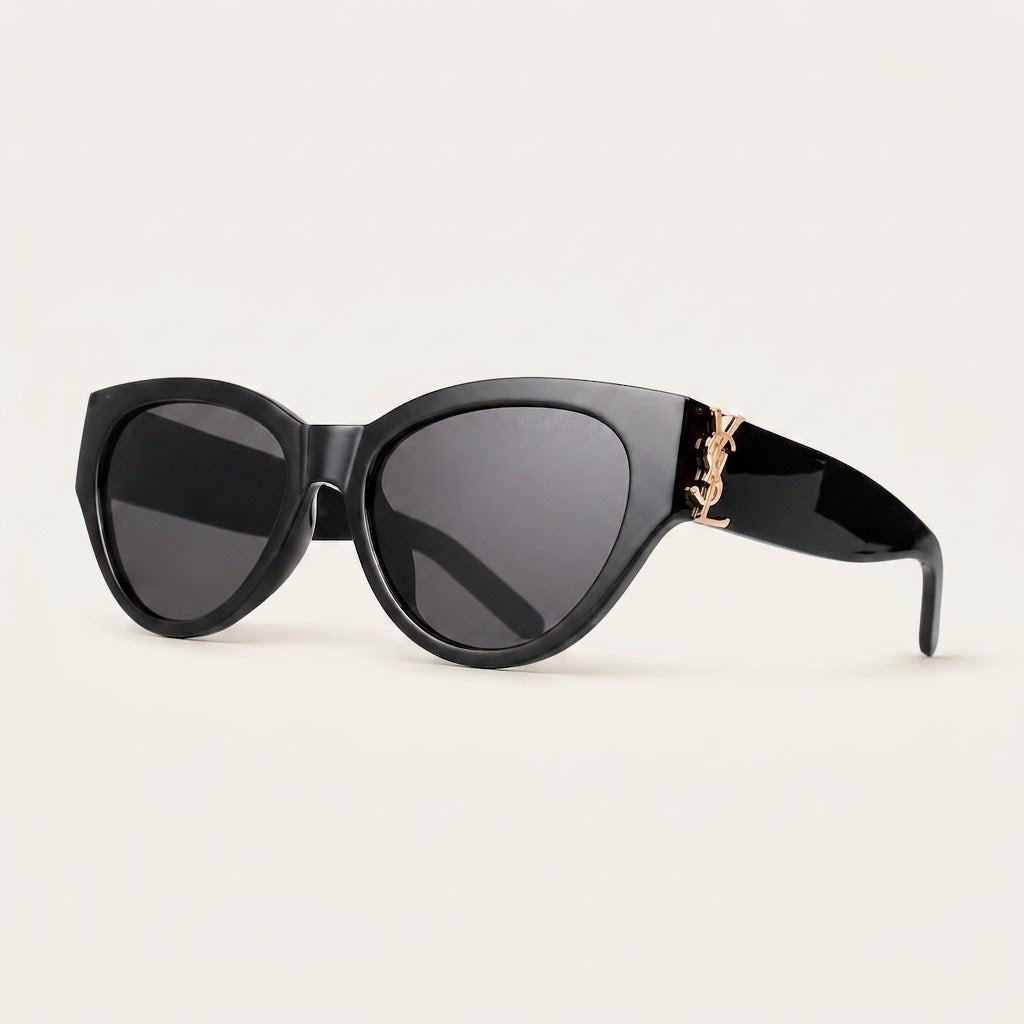 Elegant Black YL Wide Temple Arms Sunglasses