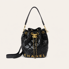 Black  Leather CC Bucket Handbag