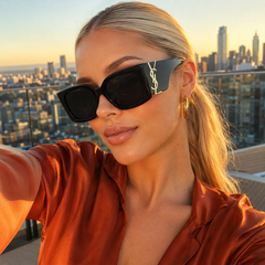 Luxury Black YL Square Gold Detail Sunglasses