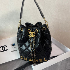 Black  Leather CC Bucket Handbag