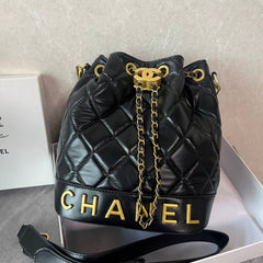 Black  Leather CC Bucket Handbag