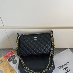 Black Leather CC Chain Crossbody Bag