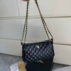 Black Leather CC Chain Crossbody Bag