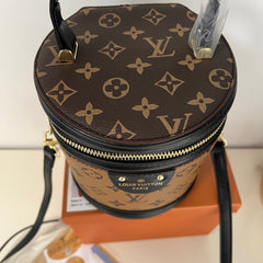 Brown Leather Monogram Bucket Bag