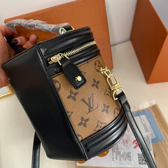 Brown Leather Monogram Bucket Bag