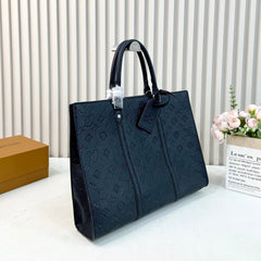 Black Leather Monogram  Tote Bag